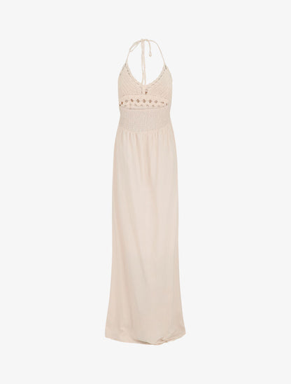 Robe longue dos-nu et broderies - Rose clair - 3