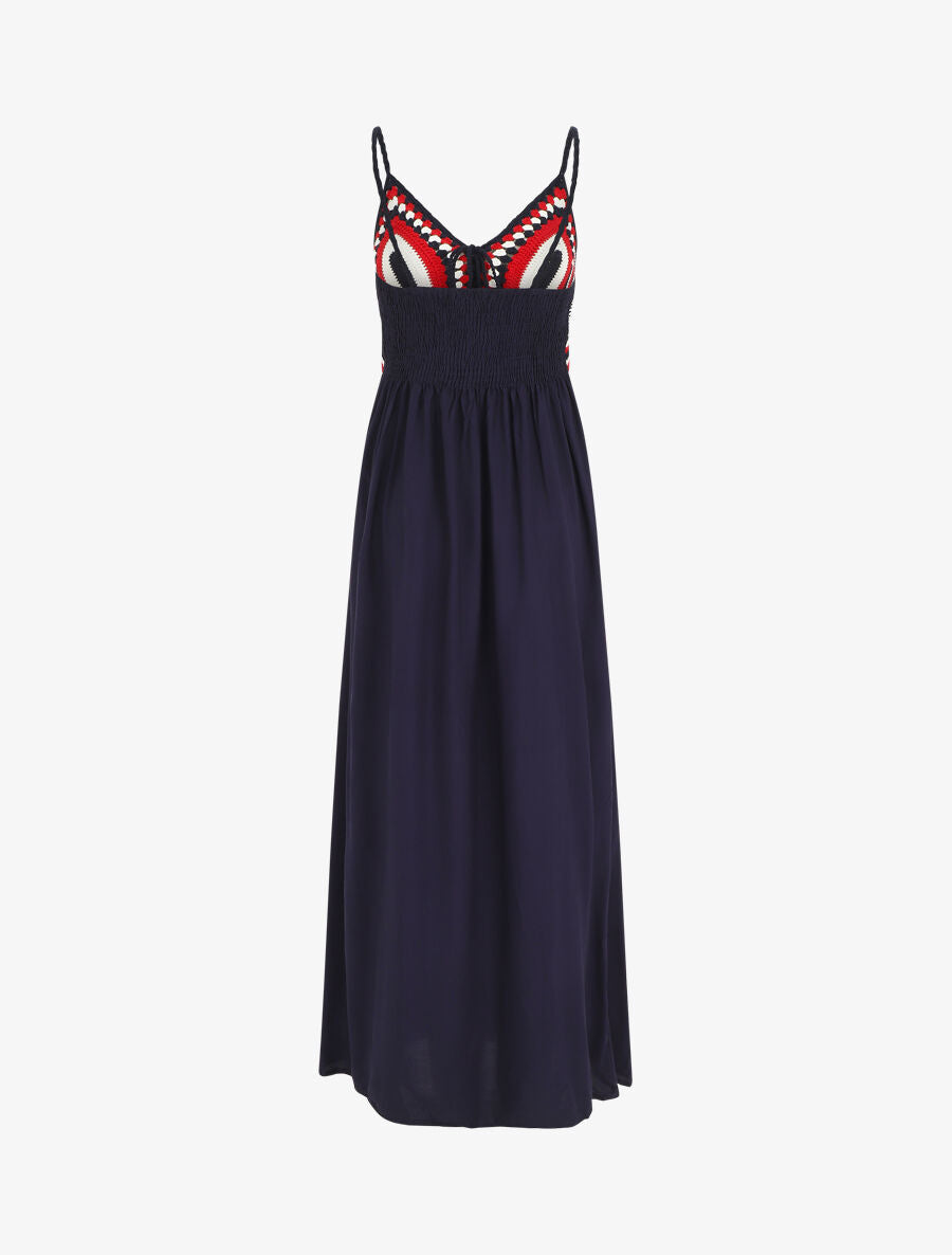Robe longue à buste brodé - Marine - 3