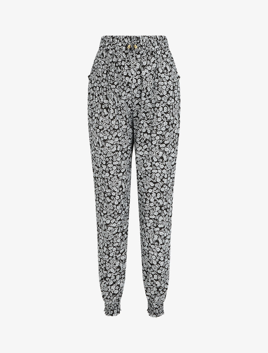 Pantalon ample imprimé fleuri - Noir - 1