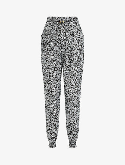 Pantalon ample imprimé fleuri - Noir - 1