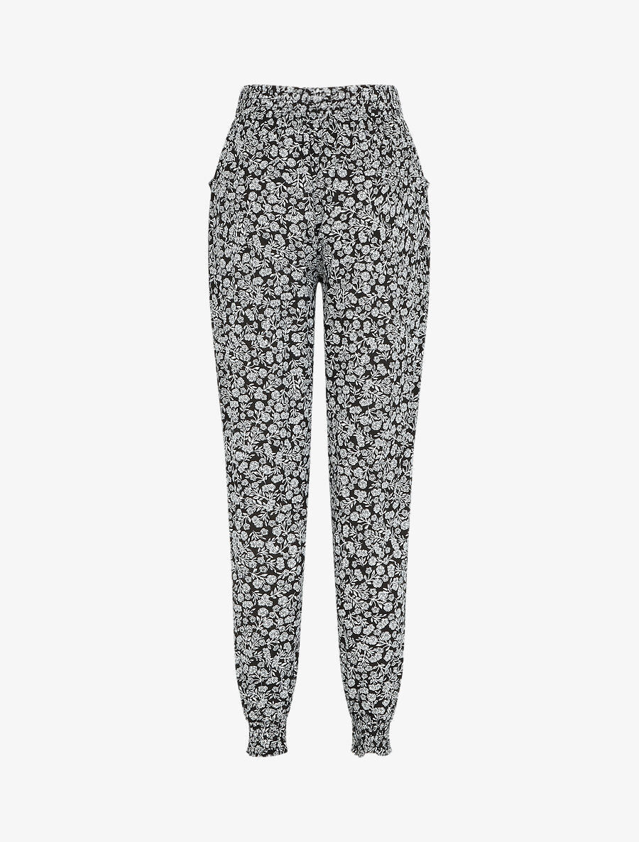 Pantalon ample imprimé fleuri - Noir - 2