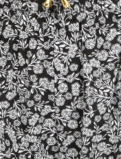 Pantalon ample imprimé fleuri - Noir - 3