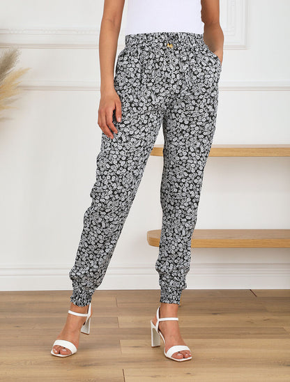 Pantalon ample imprimé fleuri - Noir - 4