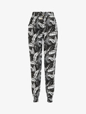 Pantalon ample imprimé feuilles à taille élastiquée - Noir - 1