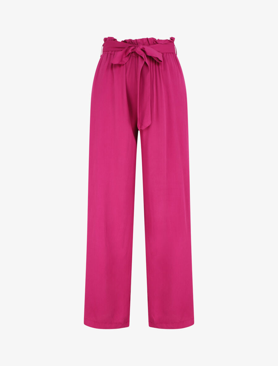 Pantalon droit uni taille haute élastiquée - Fuchsia - 4