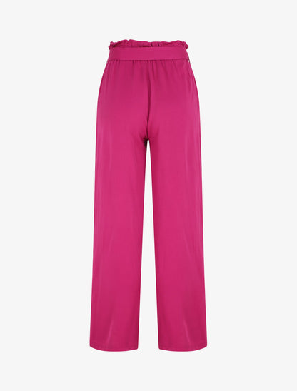 Pantalon droit uni taille haute élastiquée - Fuchsia - 2