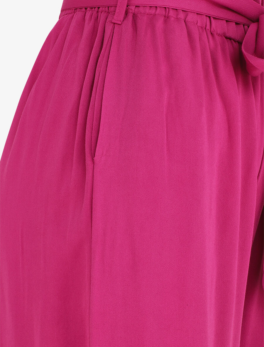Pantalon droit uni taille haute élastiquée - Fuchsia - 3