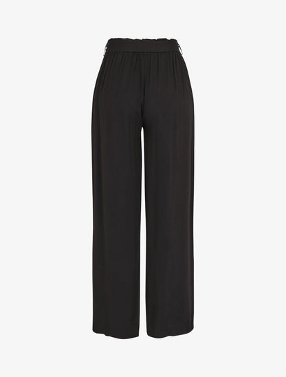 Pantalon droit uni taille haute élastiquée - Noir - 2