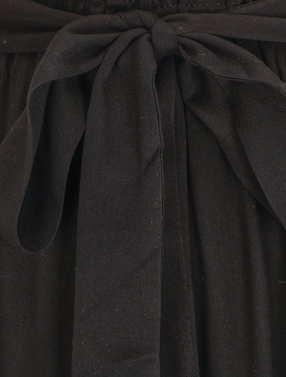 Pantalon droit uni taille haute élastiquée - Noir - 3