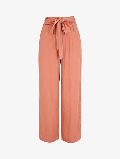 Pantalon droit uni taille haute élastiquée - Rose - 1