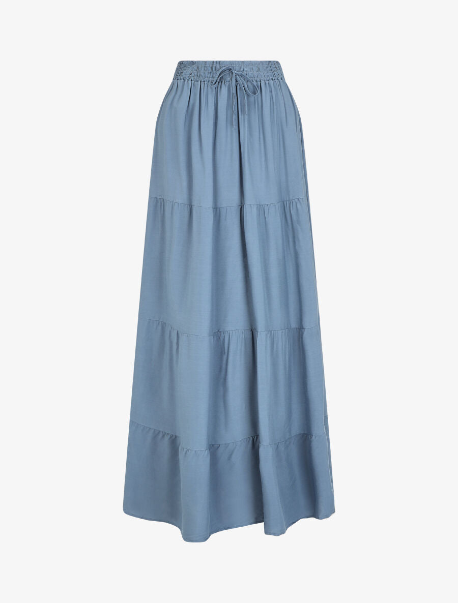 Jupe longue à taille élastiquée - Bleu - 1