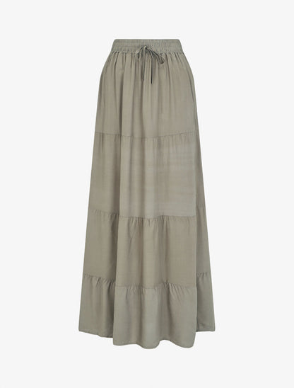 Jupe longue à taille élastiquée - Kaki - 1