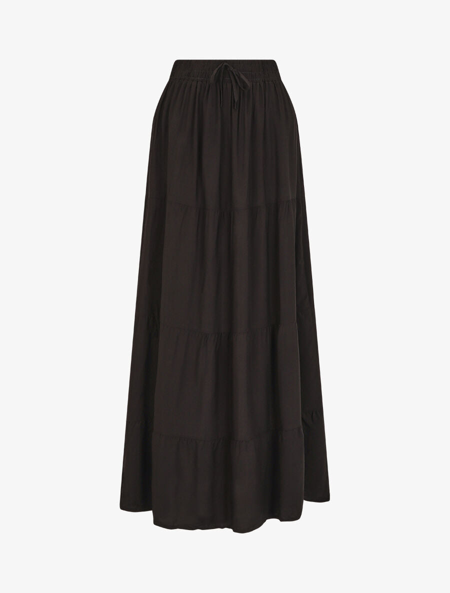 Jupe longue à taille élastiquée - Noir - 1