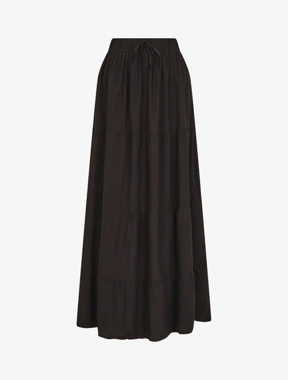 Jupe longue à taille élastiquée - Noir - 1