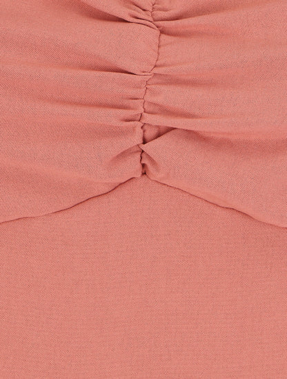 Robe longue unie évasée bretelles à nouer - Rose - 3