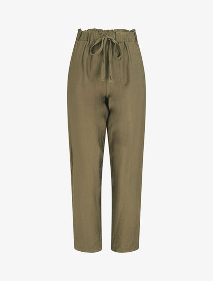 Pantalon droit fluide taille haute élastiquée - Kaki - 4