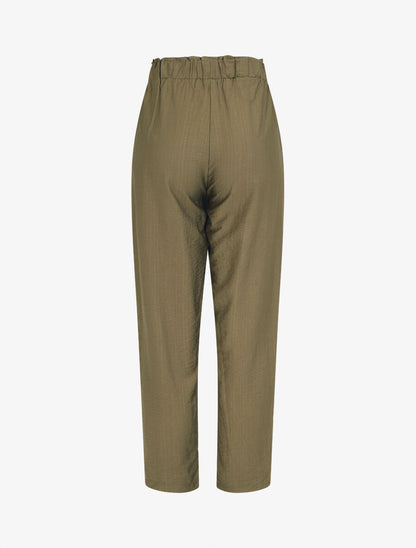Pantalon droit fluide taille haute élastiquée - Kaki - 2