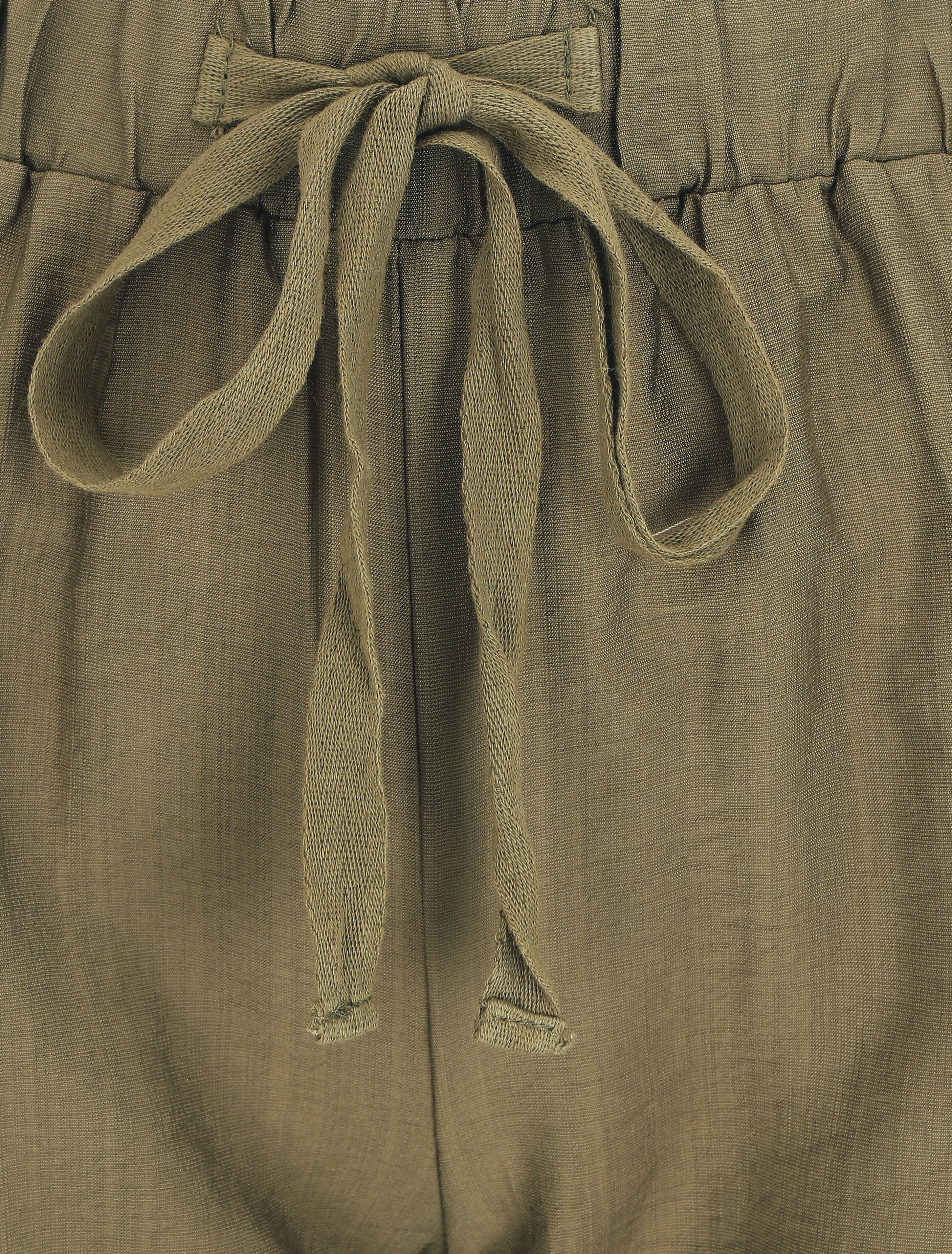 Pantalon droit fluide taille haute élastiquée - Kaki - 3