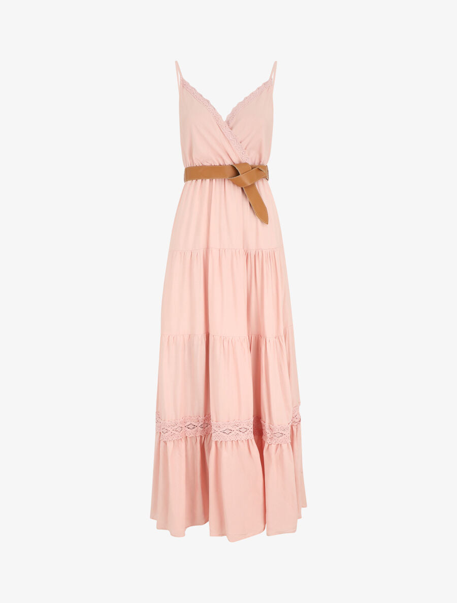 Robe longue unie coupe empire - Rose - 2