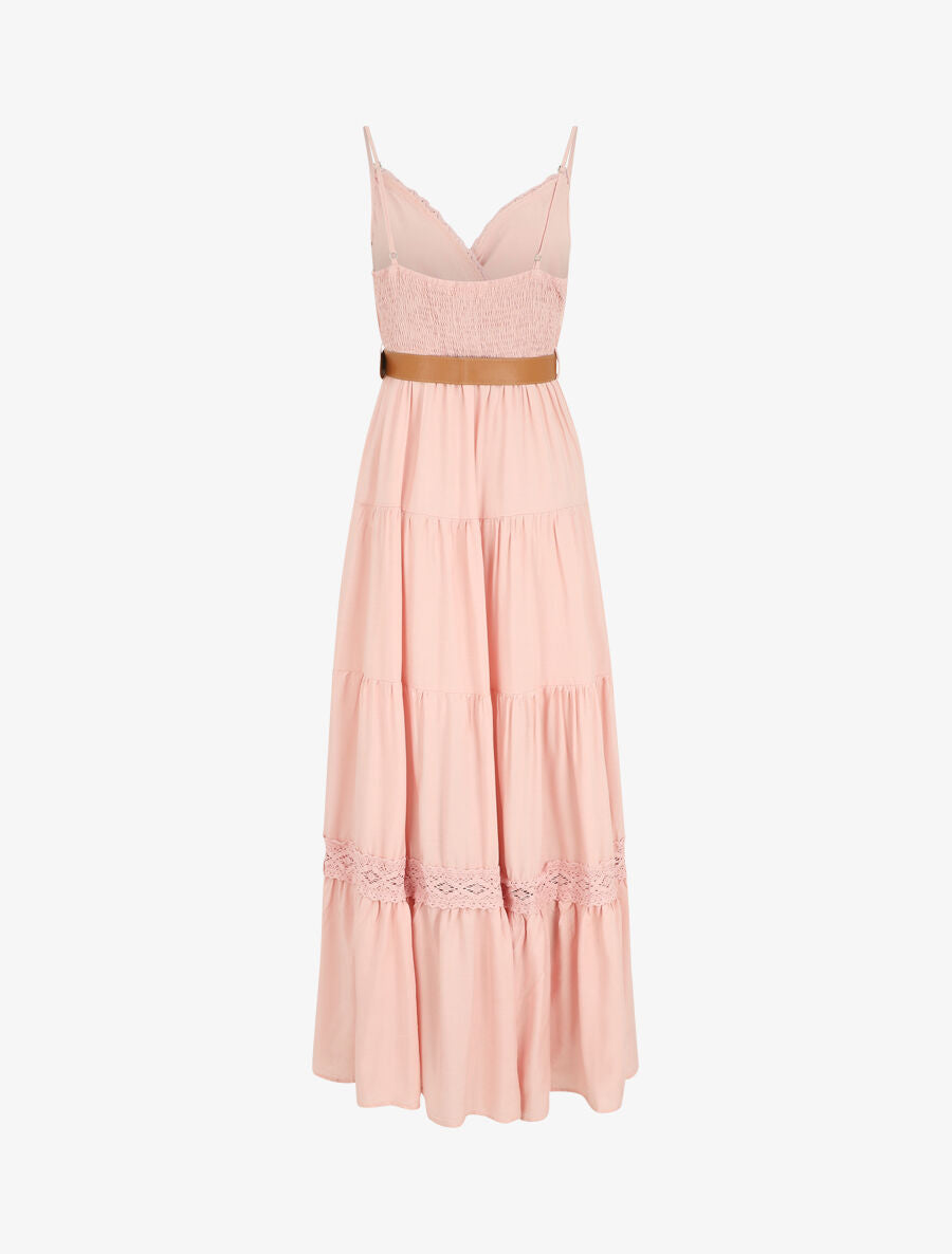 Robe longue unie coupe empire - Rose - 3