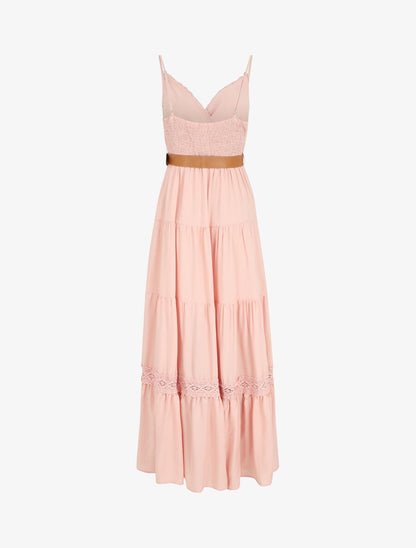 Robe longue unie coupe empire - Rose - 3