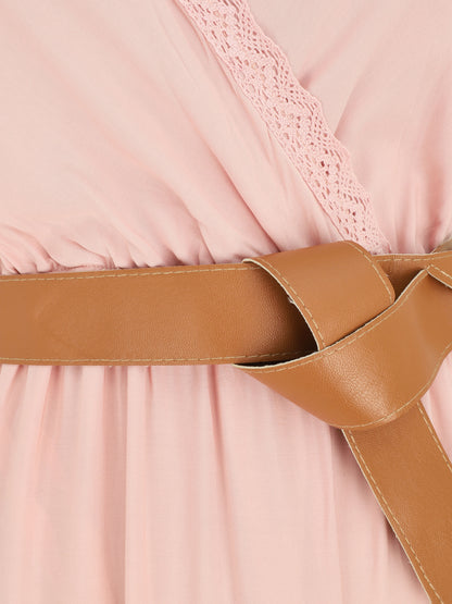 Robe longue unie coupe empire - Rose - 4