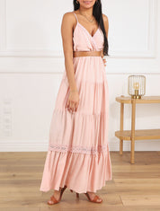 Robe longue unie coupe empire - Rose - 1