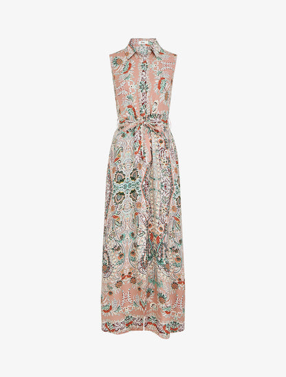 Robe longue sans manches imprimé fleurs stylisées - Rose - 1