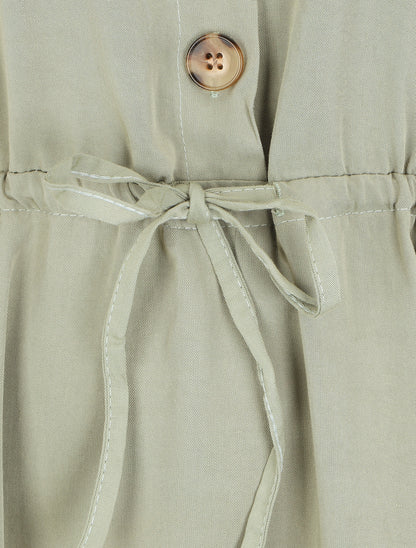 Robe chemise courte unie manches courtes - Kaki - 3