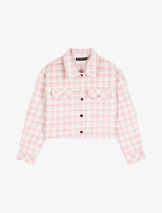 Veste courte à imprimé pied de poule - Rose pâle - 4