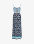 Robe longue bi-matière imprimé fleurs fantaisies - Marine - 1