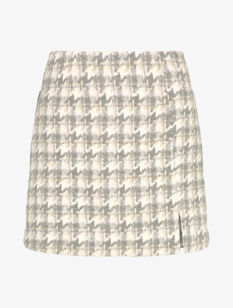 Mini-jupe fendue en feutrine imprimé pied de poule - Gris clair - 1