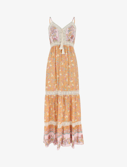Robe longue fleuri à bretelles - Orange - 5