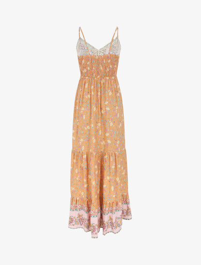 Robe longue fleuri à bretelles - Orange - 2
