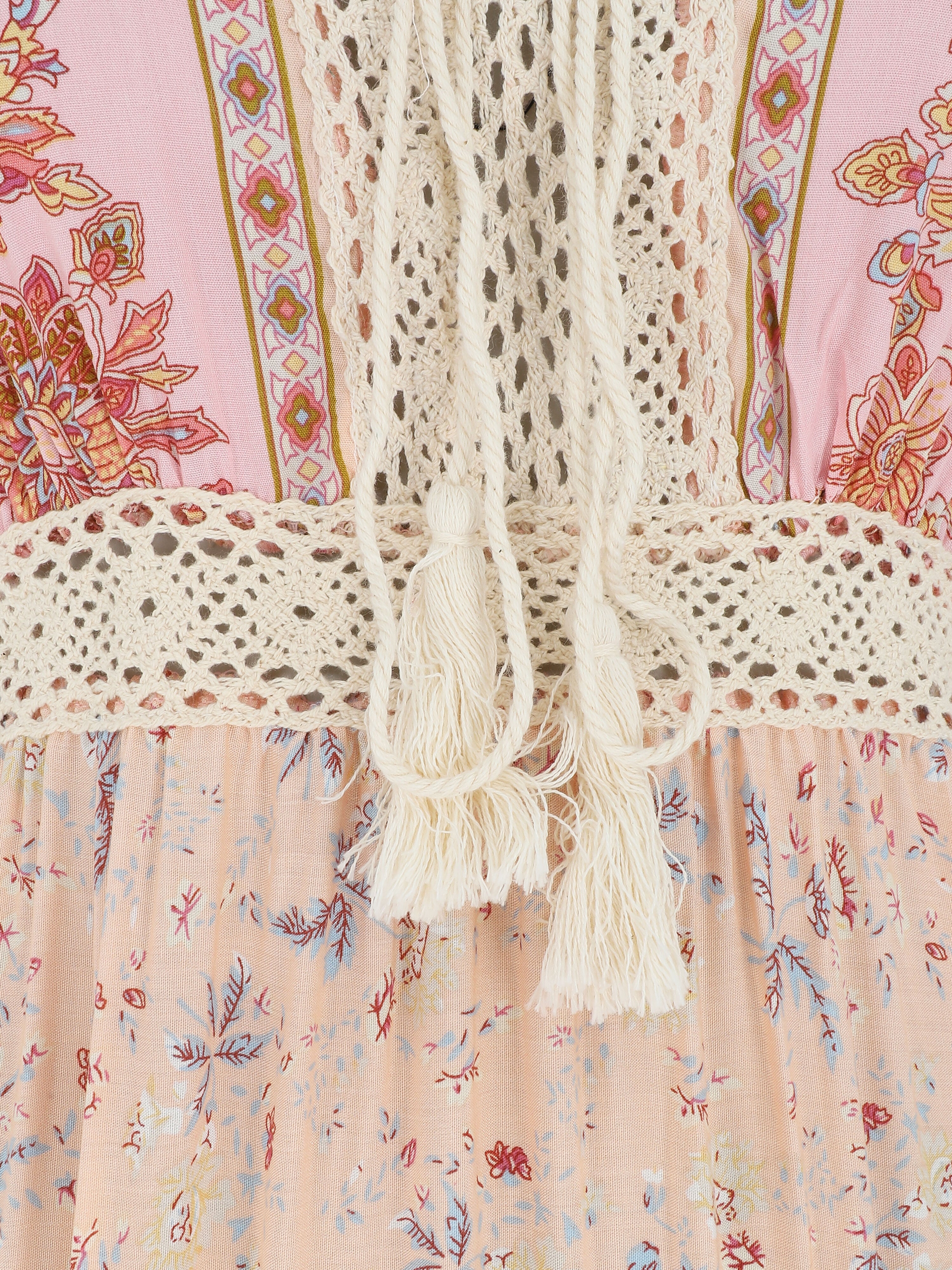 Robe longue fleuri à bretelles - Rose - 3