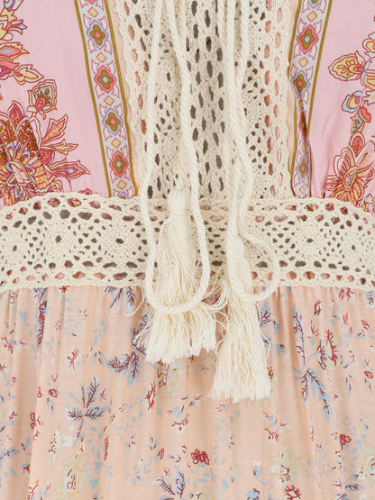 Robe longue fleuri à bretelles - Rose - 3