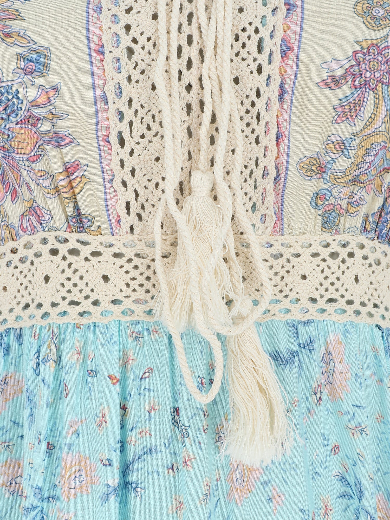 Robe longue fleuri à bretelles - Bleu - 3