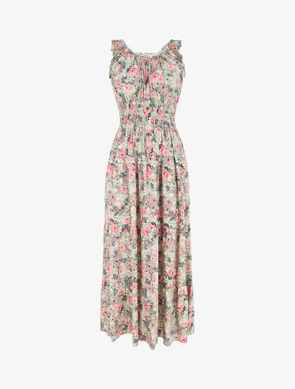 Robe longue évasée fleuri sans manches - Vert - 5