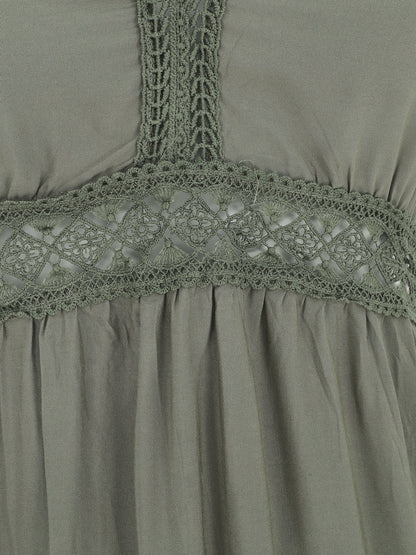 Robe longue unie à dentelle ajourée - Kaki - 3