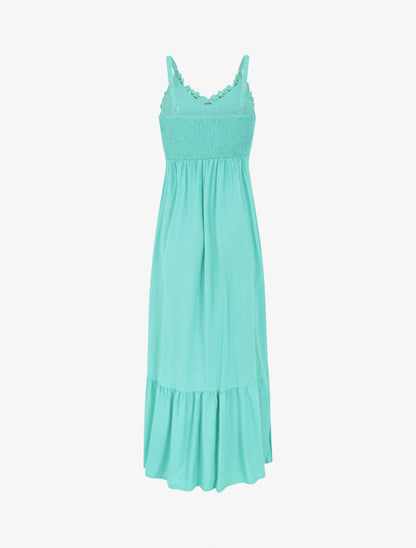 Robe longue unie à buste en dentelle - Turquoise - 2