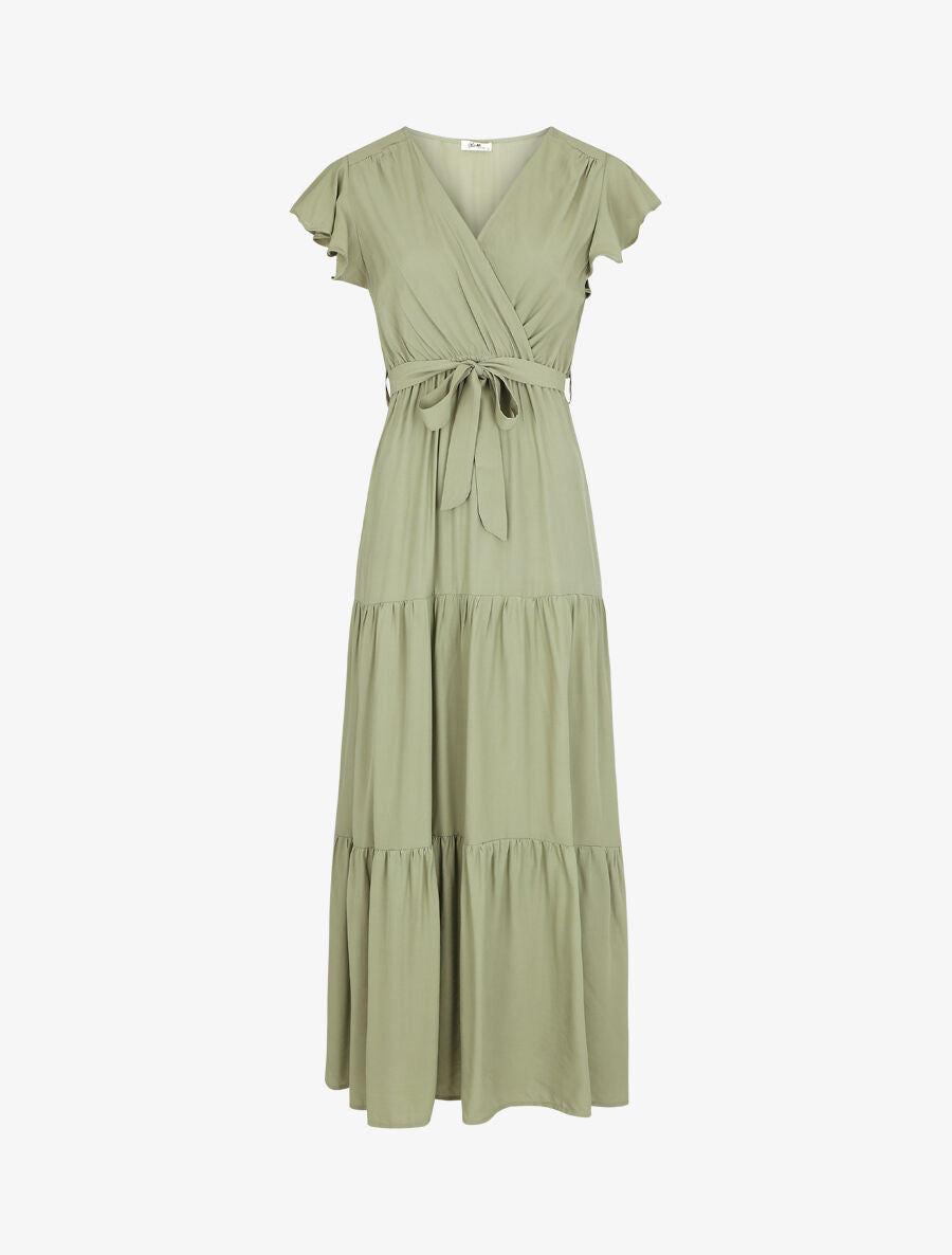 Robe longue unie manches courtes - Vert olive - 2