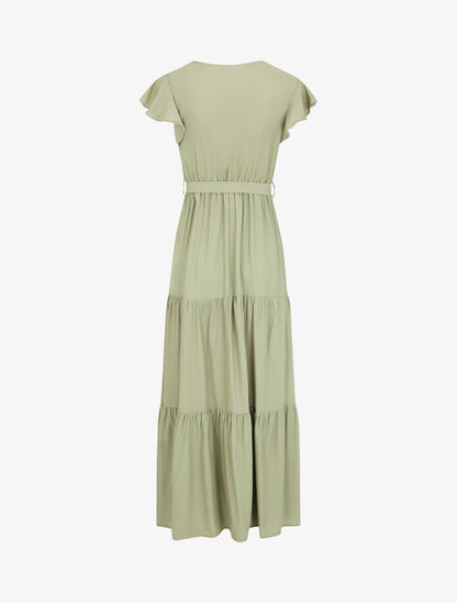 Robe longue unie manches courtes - Vert olive - 3