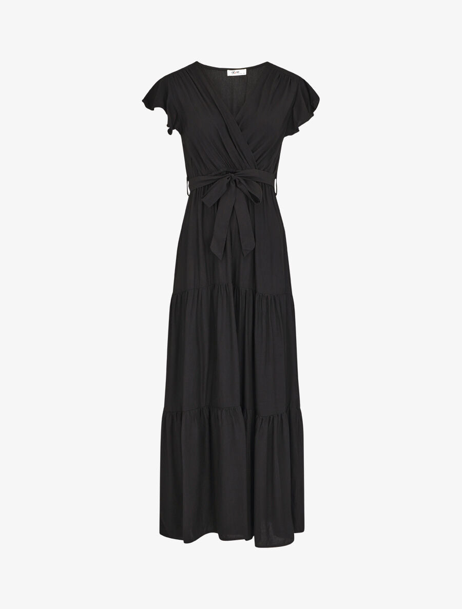 Robe longue unie manches courtes - Noir - 1