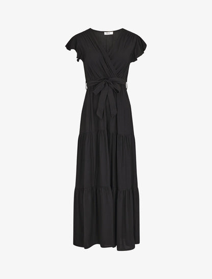 Robe longue unie manches courtes - Noir - 1