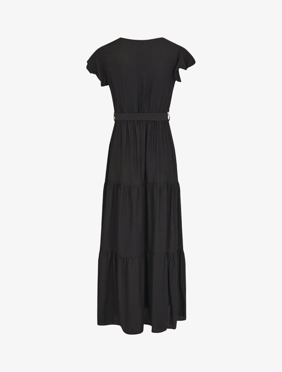 Robe longue unie manches courtes - Noir - 2