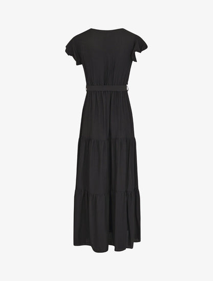 Robe longue unie manches courtes - Noir - 2