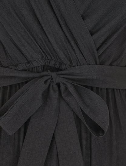 Robe longue unie manches courtes - Noir - 3