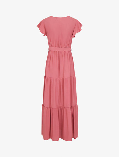 Robe longue unie manches courtes - Rose - 2