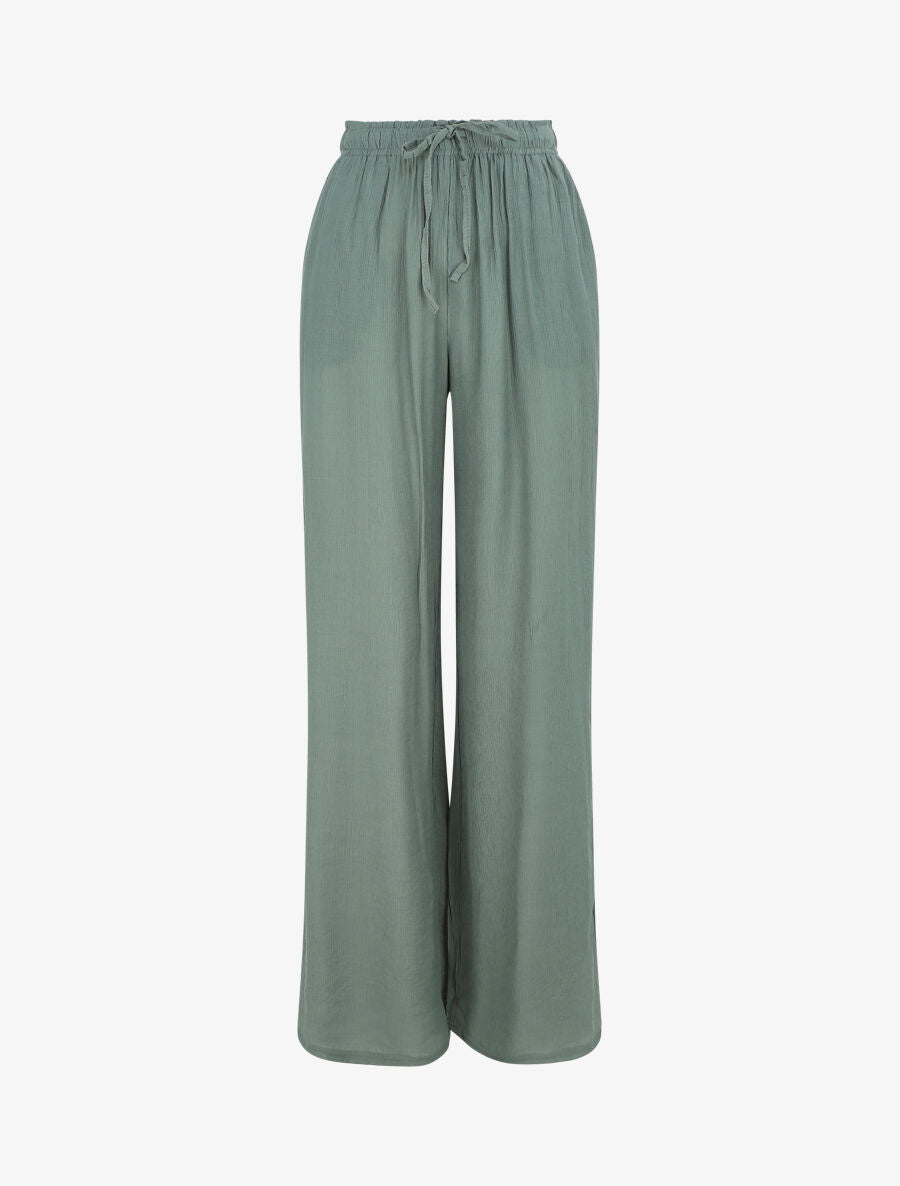 Pantalon droit et fluide uni - Vert - 1