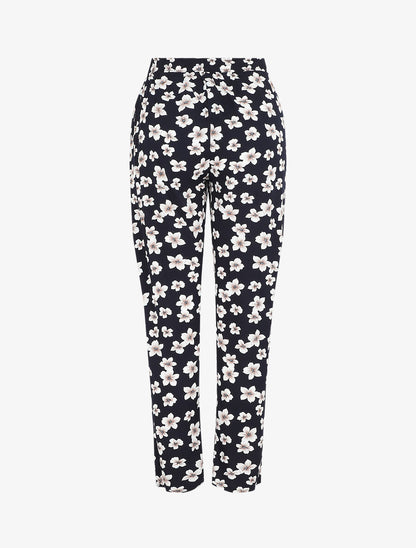 Pantalon droit à motif fleuri - Marine - 2
